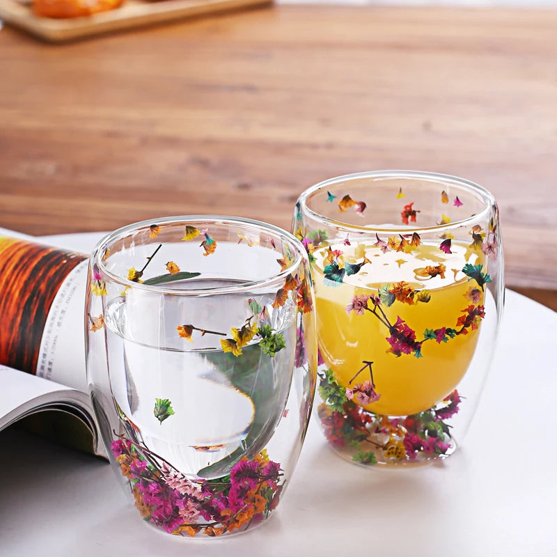 Flower 250/350ml No Handle Double Wall Glass Cup