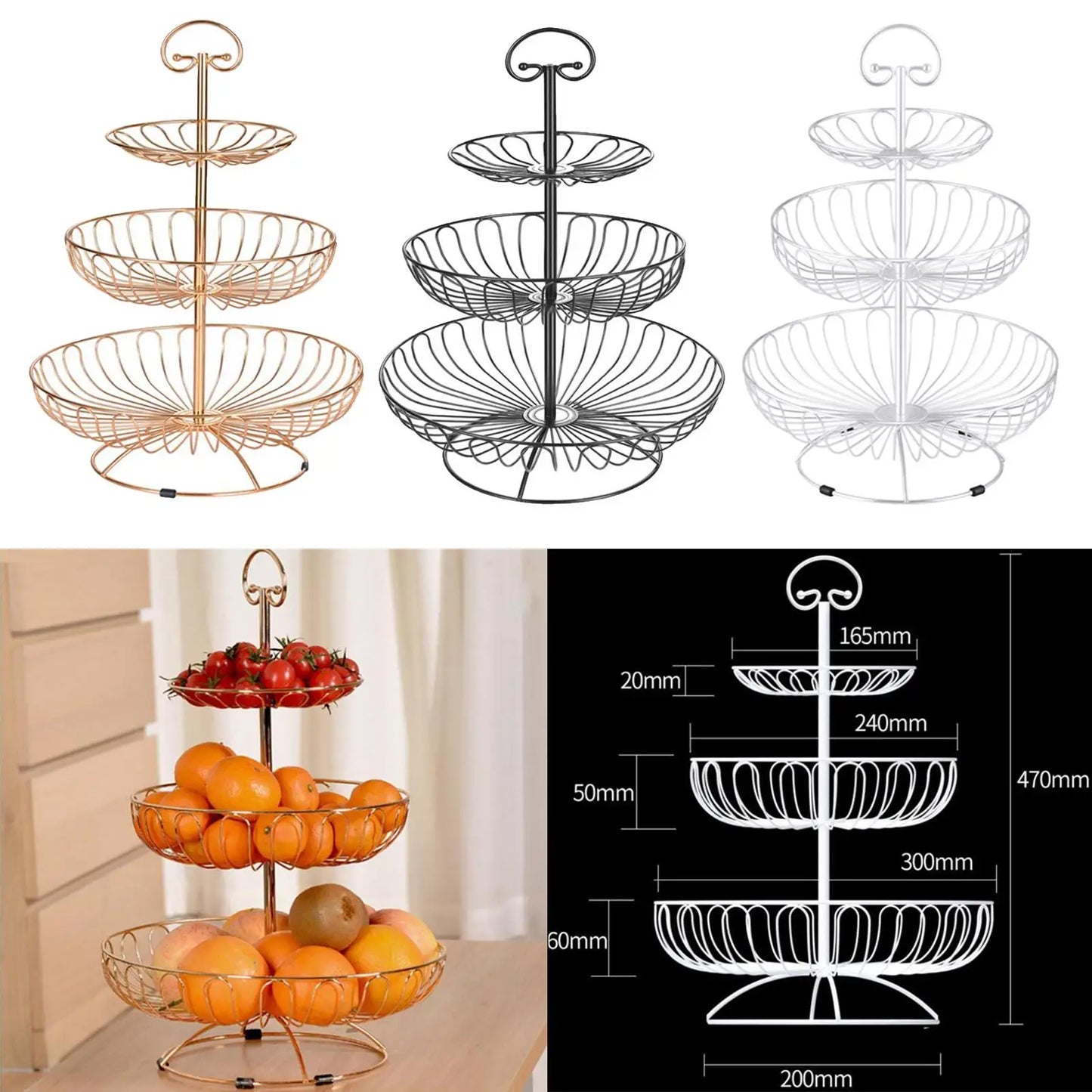 Metal Wire 3 Layer Storage Basket Fruit Bowl Detachable Metal Cake Stand Decorative Dessert Holder Organizer