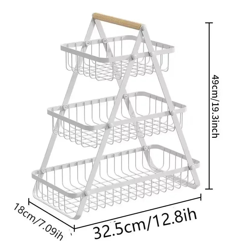 Fruit Basket with Wooden Handles Multifunctional Kitchen Counter Dining Organizer for Fruit Vegetable Bread Storage