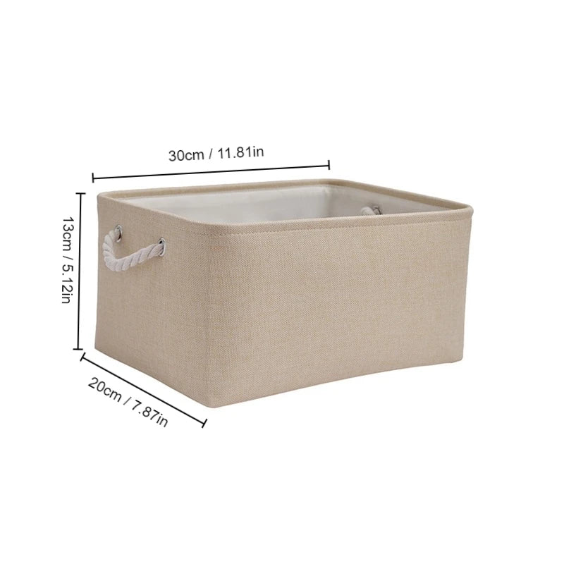 1Pc Beige/Grey Folding Storage Basket Linen Storage Fabric Wardrobe Office Bedroom Closet Toys Laundry Basket With Handle