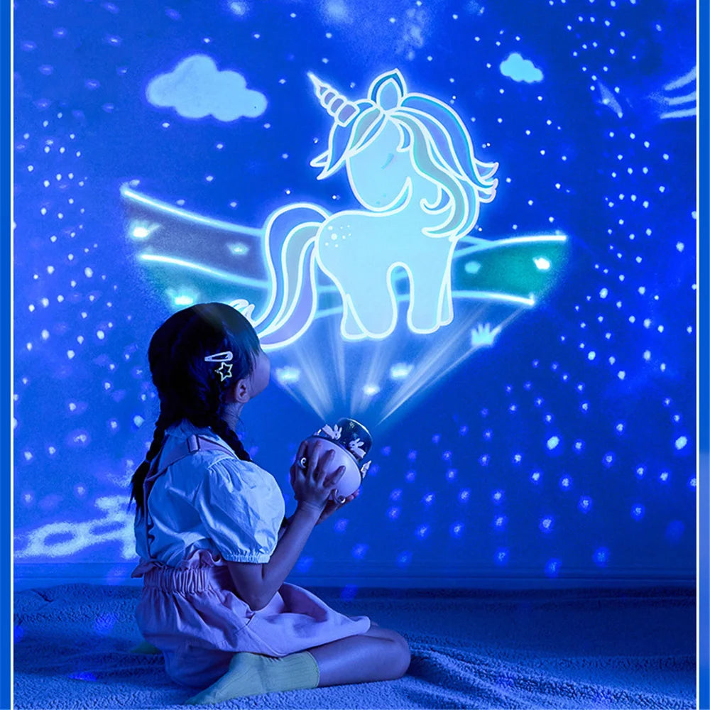 Night Light Projector Kids Nursery Children Room Space Rotation USB Rechargeable Led Night Lamp 12 Films Birthday Christmas Gift