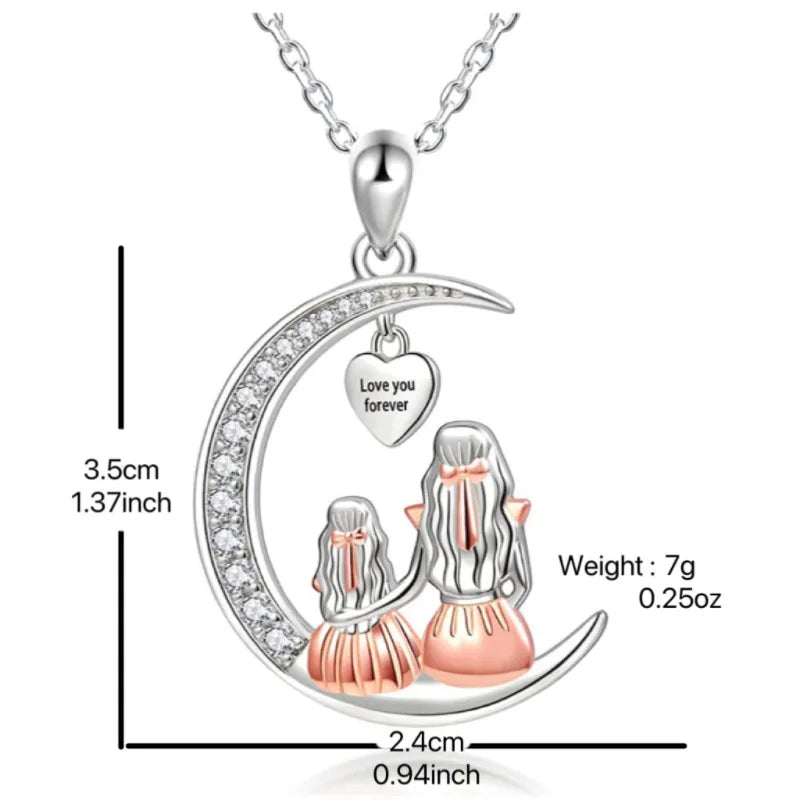 Mom Daughter Moon Pendant Necklace