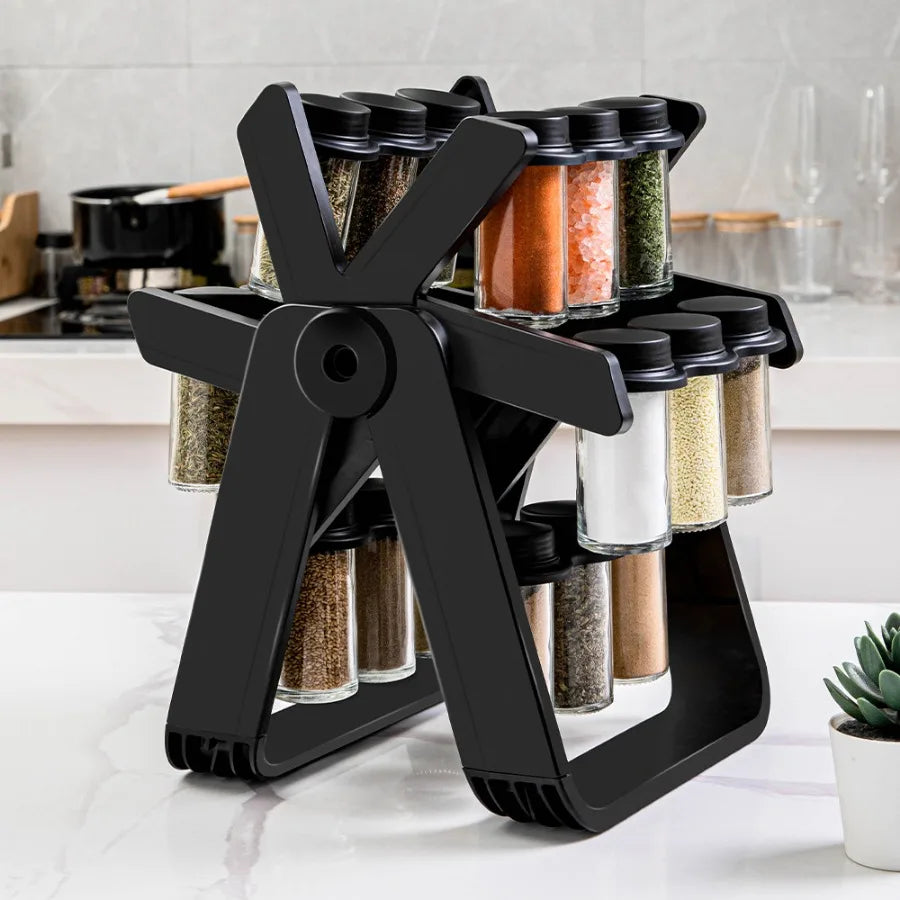 Kitchen seasoning sorting and storage, rotating Ferris wheel glass seasoning rack set, seasoning bottles, seasoning cans, season