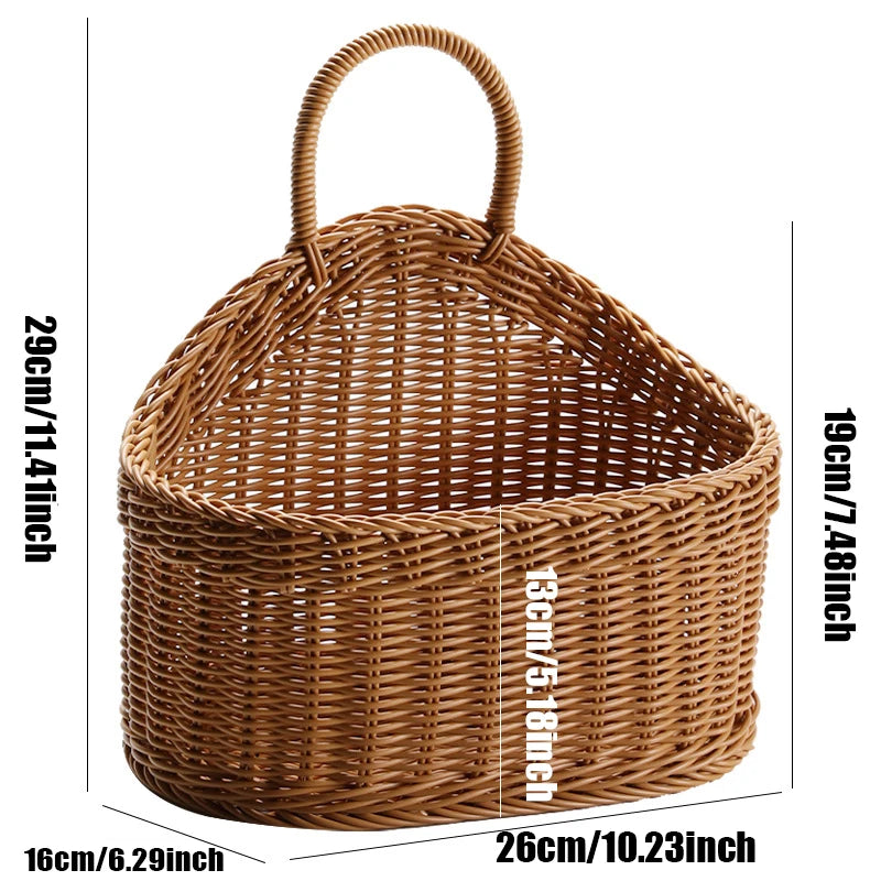 Wall Mounted Vegetable and Fruit Basket, Simulated Rattan Hanging Basket, Plastic Wall-mounted Hanging Basket, Home Decoration