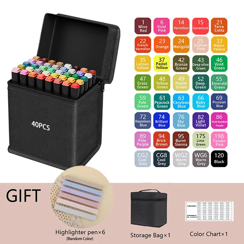 24/36/48/60/80/120/168/262 Colors Dual Tip Permanent Art Sketch Markers for Illustration