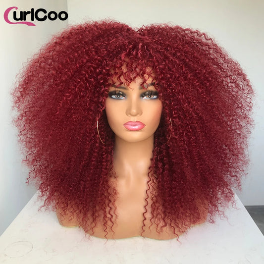 Curly Wig With Bangs Afro Curly Wigs for Black Women Synthetic Fiber Fluffy Long Curly Wig for Daily Party Cosplay