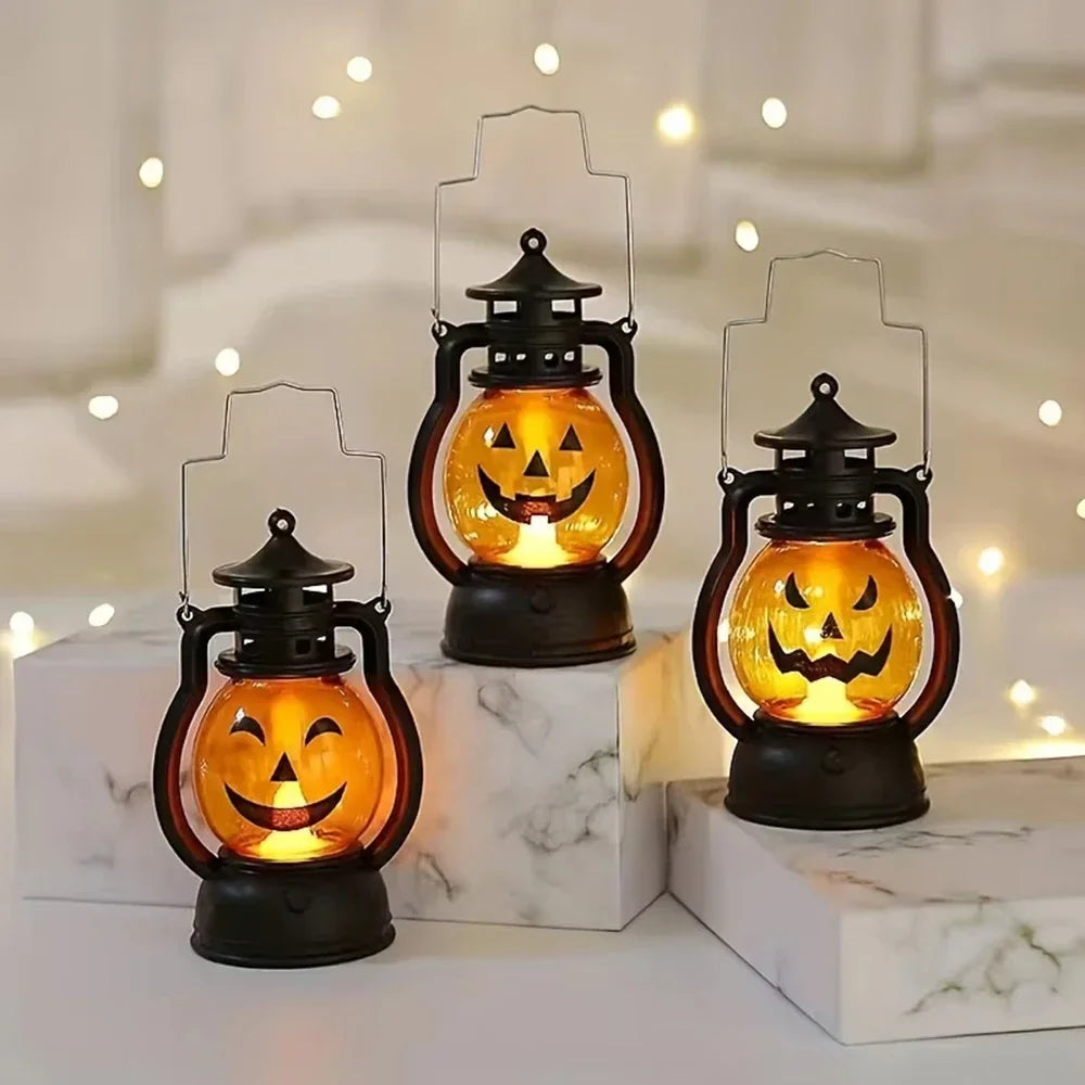 Halloween Pumpkin Lights, LED Candle Lamp, Halloween Hanging Pumpkin Lantern Light, Table Small Oil Lamp Garden Yard Decorations