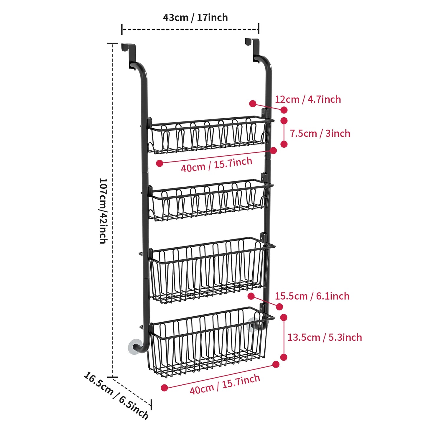 Multi layer Door hanging storage basket Punch free and Space-saving  Ideal for Home oragenizer Black