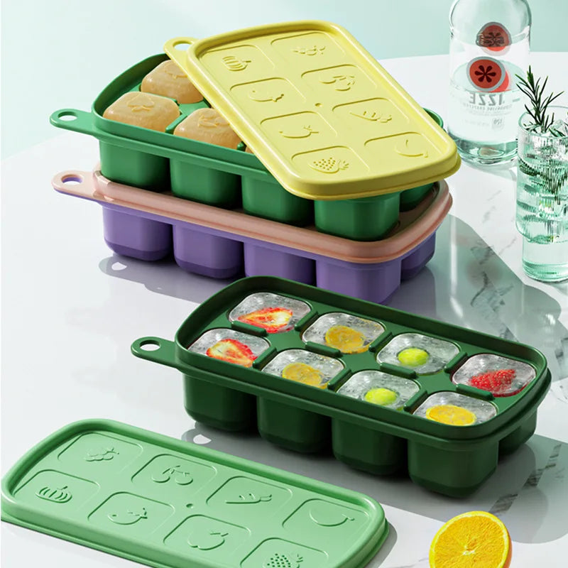 1Pc Silicone Ice Compartment Mold With Lid Ice Box Household Food Grade Complementary Food Box Reusable DIY Kitchen Gadgets