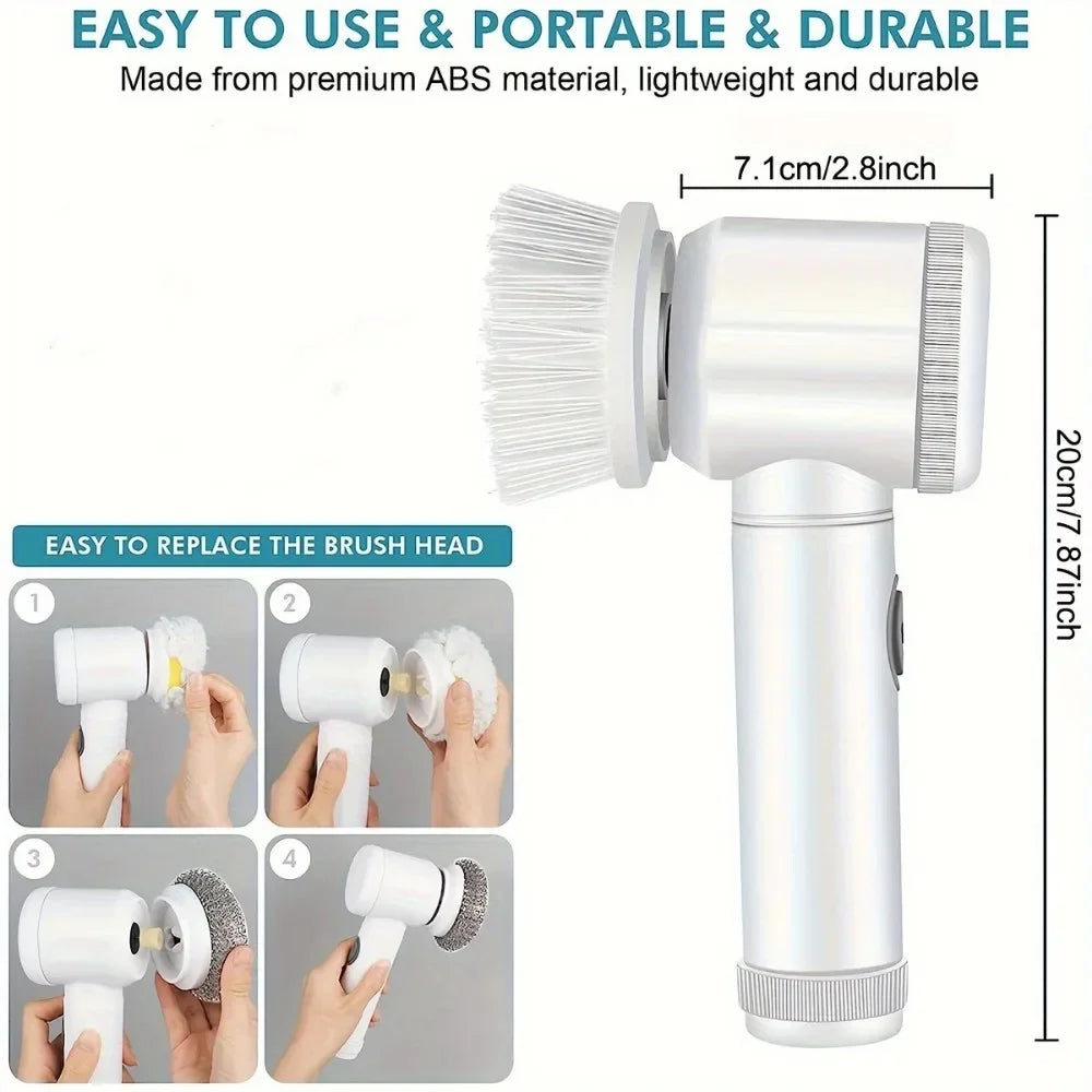 Electric Spin Scrubber,Bathroom Cleaning Brush Power Scrubber with 5 Replaceable Brush Heads, Electric Cleaning Brush