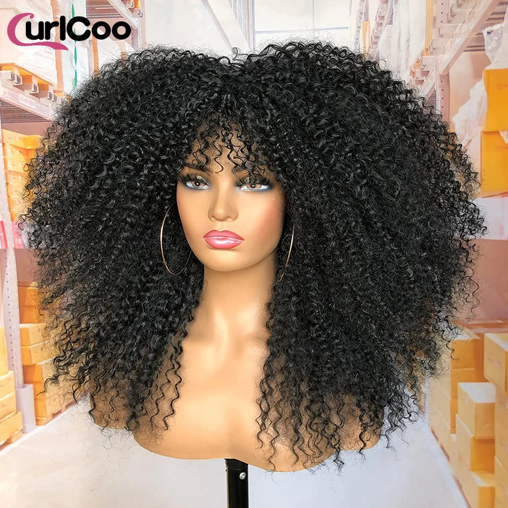 Curly Wig With Bangs Afro Curly Wigs for Black Women Synthetic Fiber Fluffy Long Curly Wig for Daily Party Cosplay