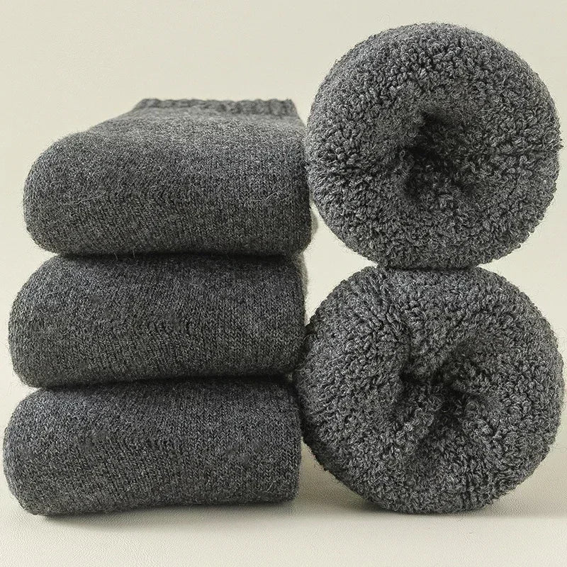 3 Pairs Wool Solid Winter Snow Christmas Gift Thermal Cashmere Marino Thickened Fleece Terry Loop socks