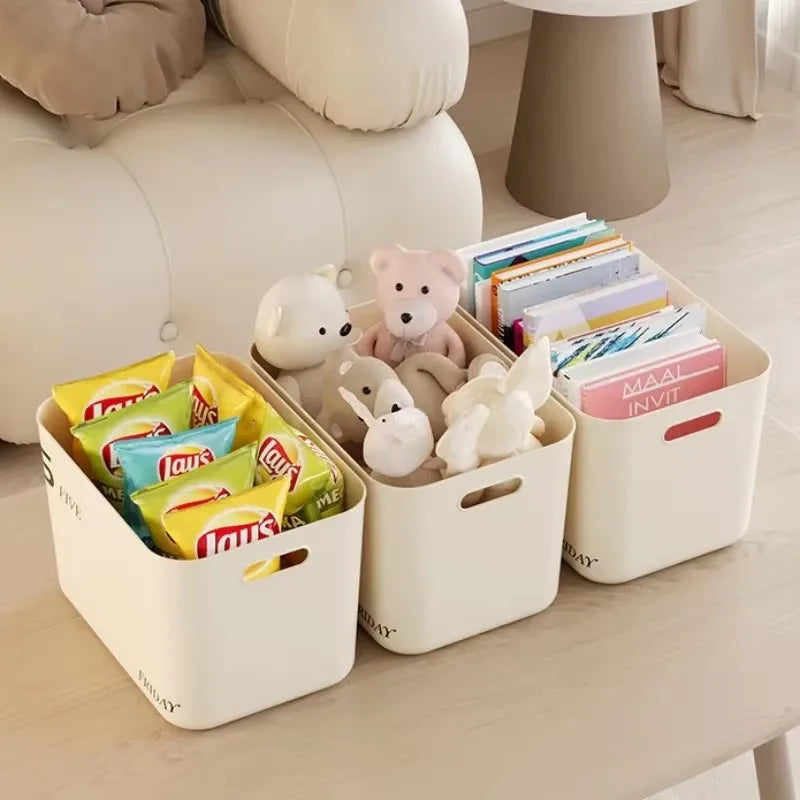 Stackable Storage Box with Lid Dustproof Cosmetics Clothing Grocery Organizer Bedroom Dormitory Storage Bin Toy Storage Basket