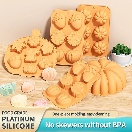 Pumpkin Silicone Baking Molds Harvest Halloween Pumpkin Chocolate Cake Fondant Pastry Mould Candle Soap Molds Home Kitchen Tools