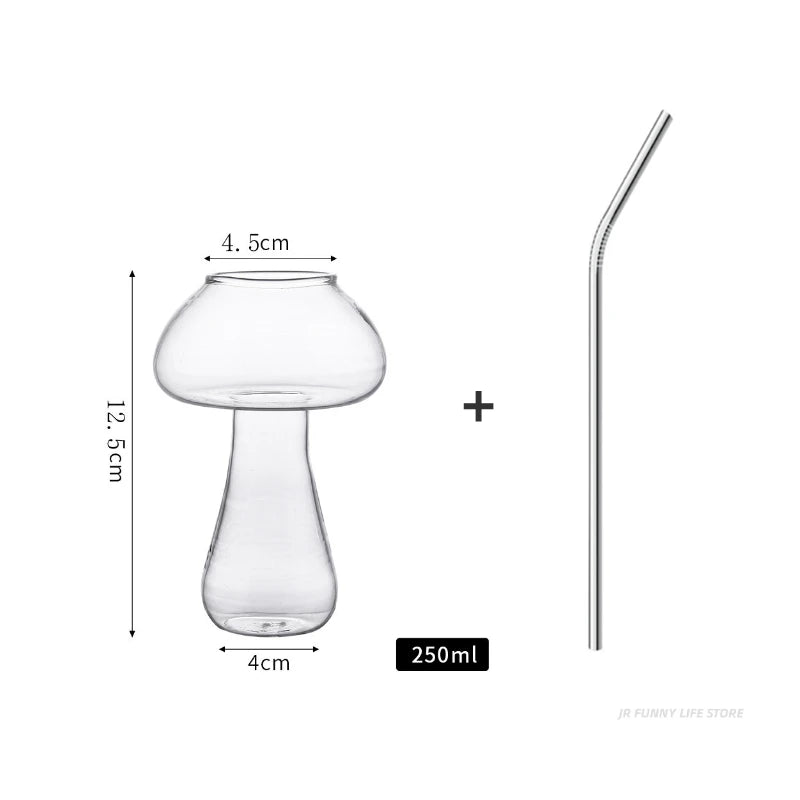 Mushroom Cocktail Glass Cup with Straw For  drinks Beer Creative Clear Wine Glasses Coffee Cups Drinkware Bar Tool