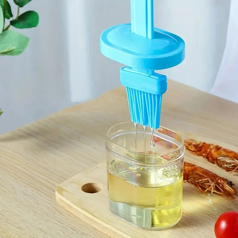 1Pc Oil Brush Pancake Oil Brush Integrated Oil Pot Brush With Bottle Kitchen Dustproof Household High Temperature Baking Tool