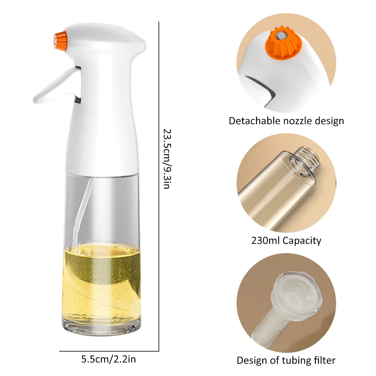 Oil Sprayer for Cooking 230ml Olive Oil Spray Bottle Olive Oil Spray for Cooking Baking Roasting Grilling Salad Glass Bottle