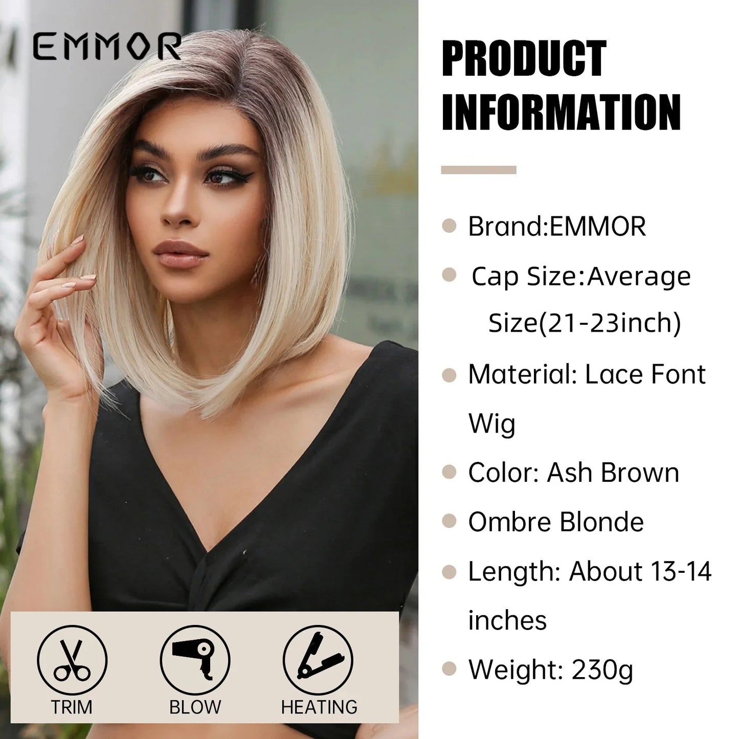 Short Blonde Lace Frontal Synthetic Wig Simulation of Human Hair Ombre Blonde Straight Bob Hair Wig For Women Heat Resistant