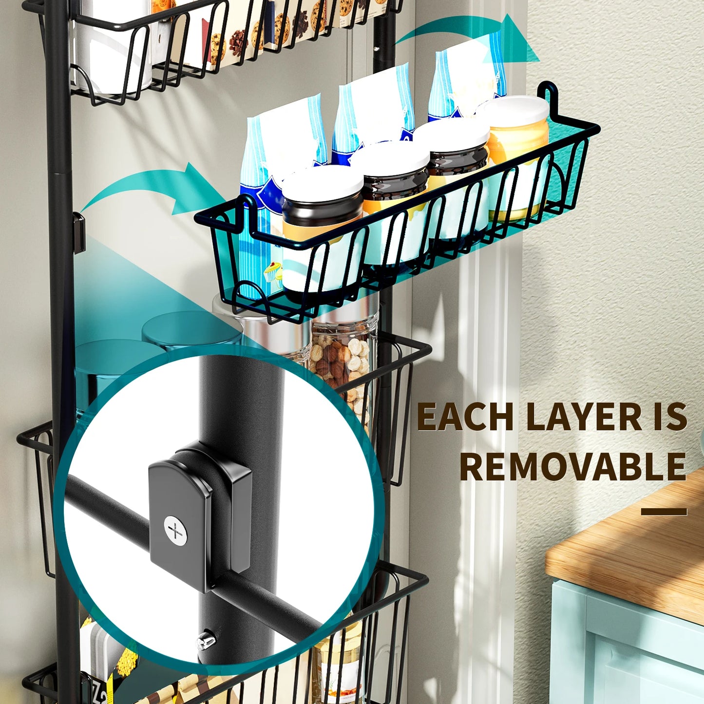 Multi layer Door hanging storage basket Punch free and Space-saving  Ideal for Home oragenizer Black