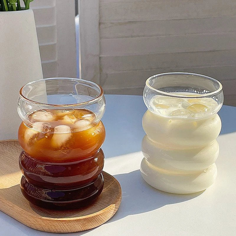 Glass Cup Household Corrugated Glass Cup Coffee Milk Cup Transparent Glasses Ice Juice Mug Tea Cup Drinkware Retro Home Decor