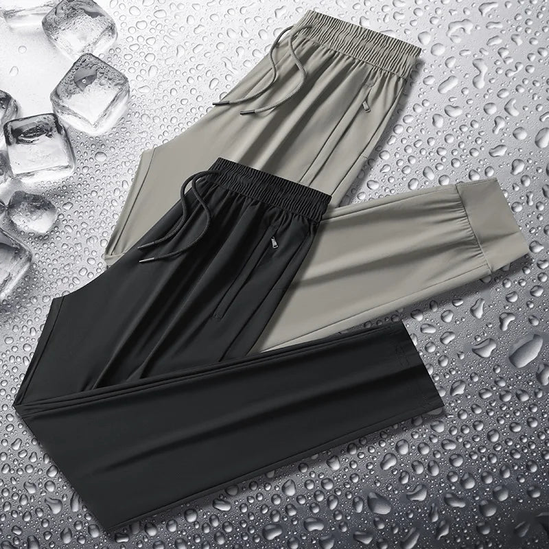 Big Size 8XL Men Summer Thin Ice Silk Pants Loose Style Workwear Casual Quick Dry Sports Pants Long Breathable High Elasticity