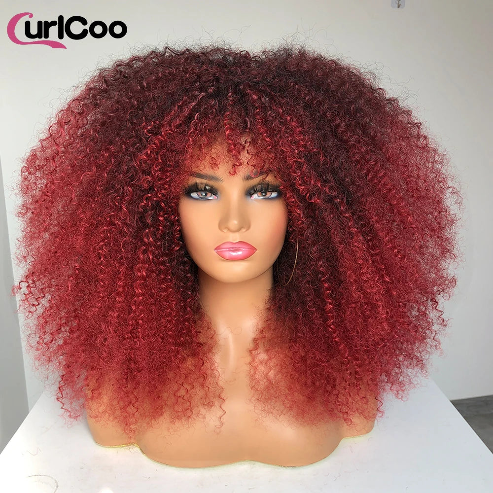 Curly Wig With Bangs Afro Curly Wigs for Black Women Synthetic Fiber Fluffy Long Curly Wig for Daily Party Cosplay