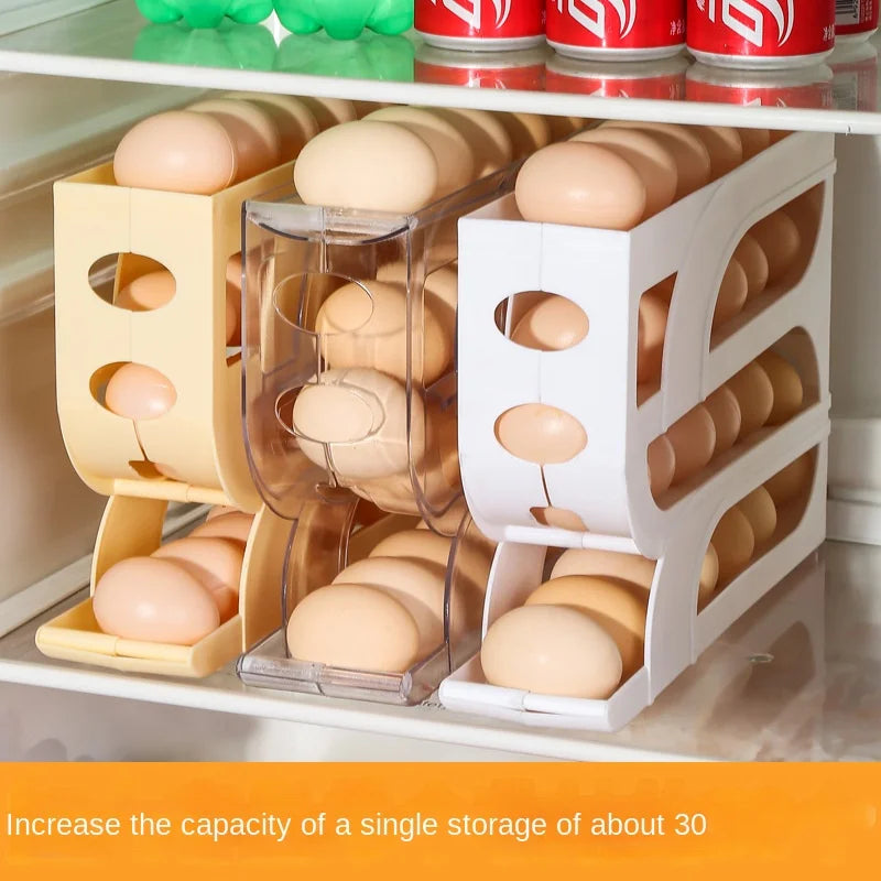 Household automatic rolling egg storage box kitchen refrigerator side door egg preservation rack 30 egg boxes