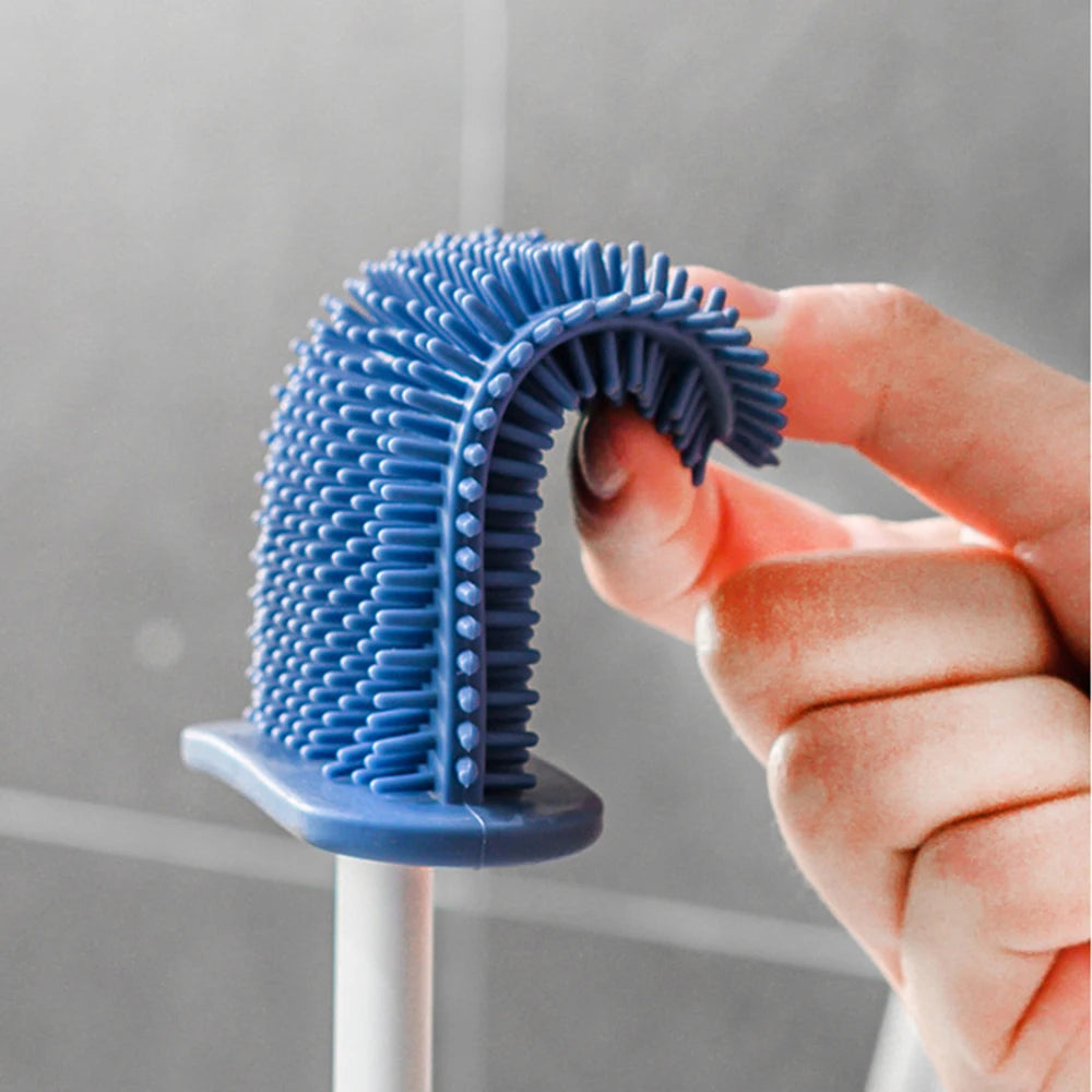 Wall Hanging Toilet Cleaning WC Brush Holder Long Handled Silicone Water Proof Quick Drying Soft Bristles Bathroom Accessories