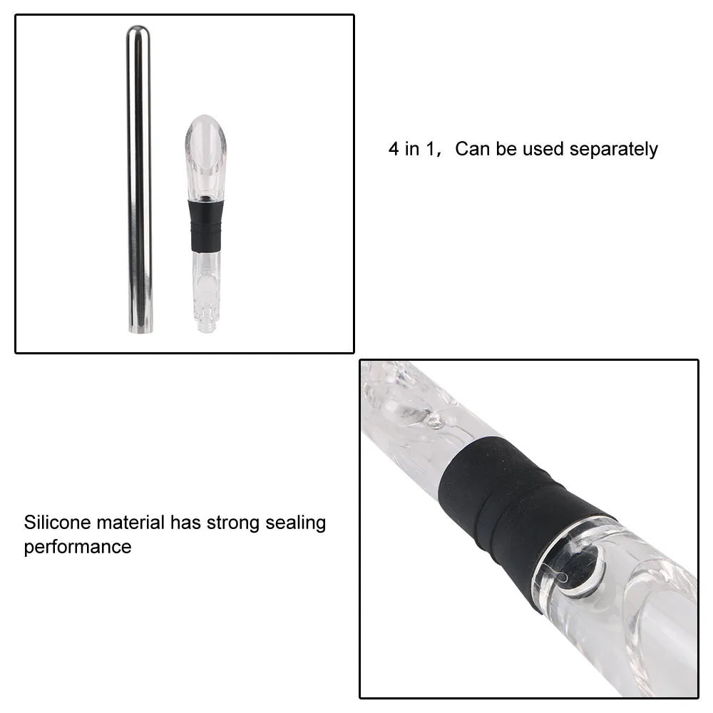 Wine Cooling Stainless Steel Frozen Stick Beer Chiller Stick Ice Wine Cooler 4 in 1 With Wine Pourer+Stopper+Cutter