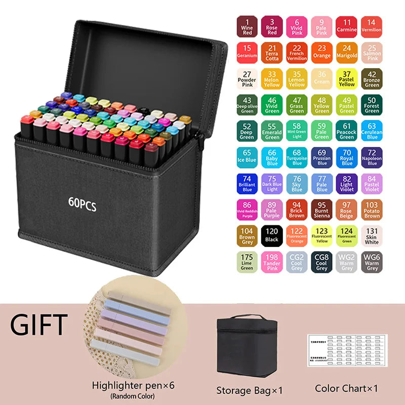 24/36/48/60/80/120/168/262 Colors Dual Tip Permanent Art Sketch Markers for Illustration