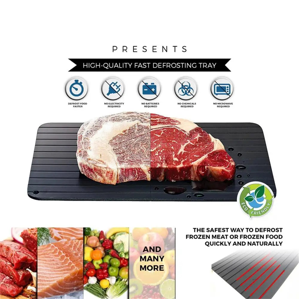 LMETJMA Fast Defrosting Tray Aluminium Alloy Thaw Food Defrosting Tray Frozen Meat Fish Food Tray With Brush Meat Tools KC0044