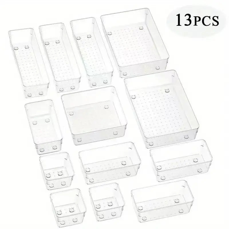 4/8/13/25Pcs Clear Drawer Organizers Set Clear Desk Dividers Bin Sundries Organizer Office Desk Storage Box for Makeup Jewelries