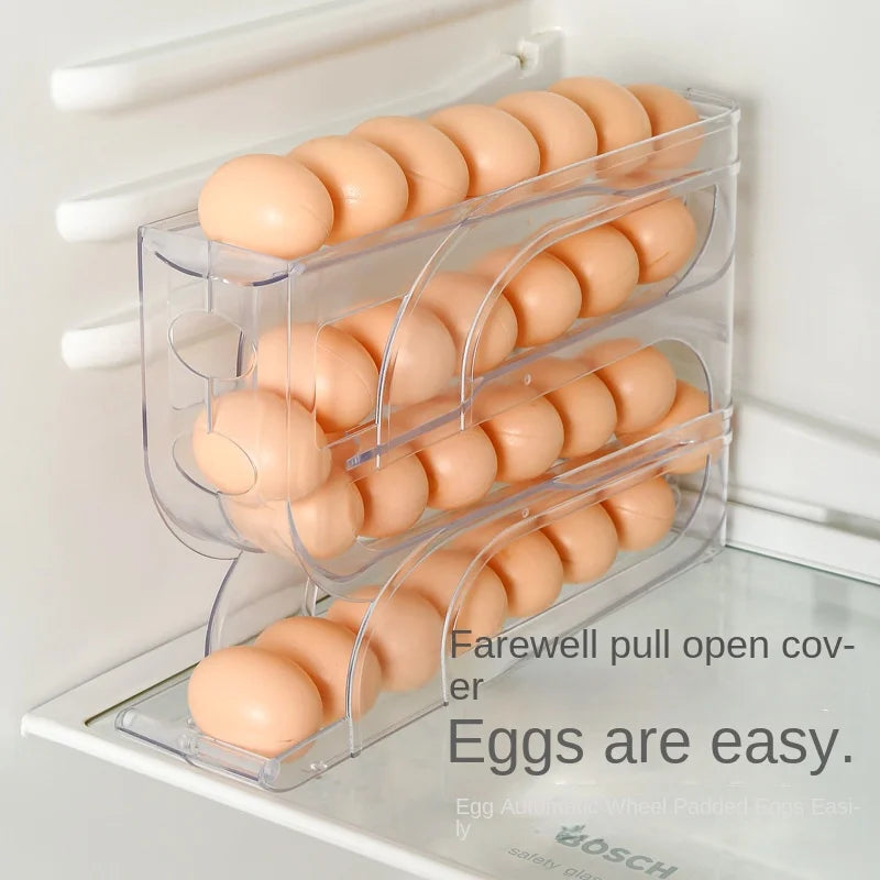 Household automatic rolling egg storage box kitchen refrigerator side door egg preservation rack 30 egg boxes