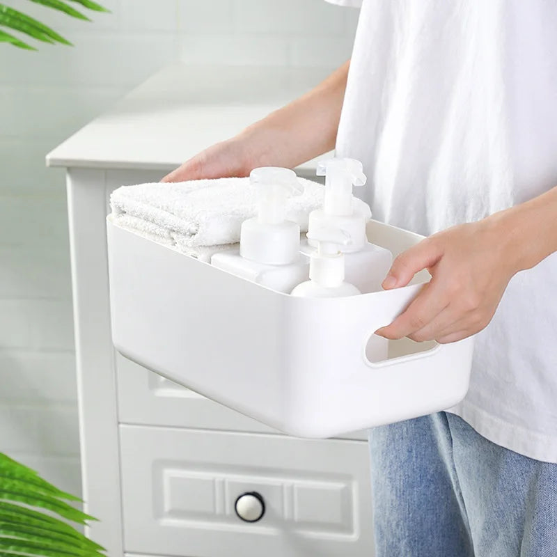 Desktop plastic cosmetic storage box Bathroom kitchen storage basket S-L Dormitory miscellaneous storage box 1 Pcs