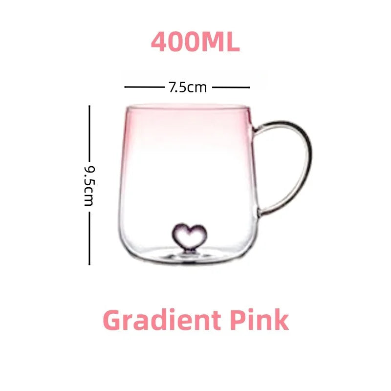 400mL 3D Love Gradient Transparent Glass Coffee Mug Milk Juice Couple Pair Cup Lady Office Afternoon Tea Party Drinkware