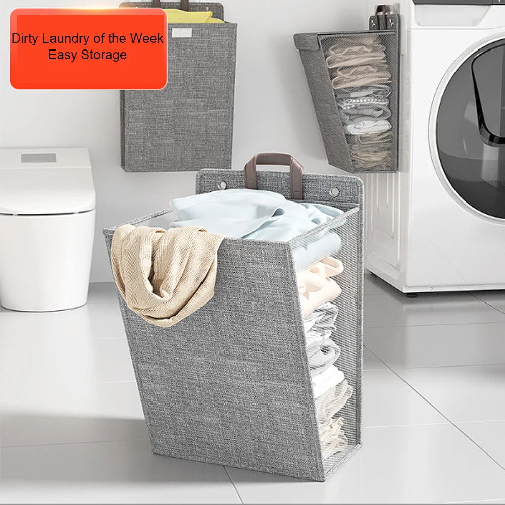 1PC Laundry Bag Organizer Foldable Storage Basket Family Dorm Goodies Dirty Clothes Storage Basket Wall Mounted