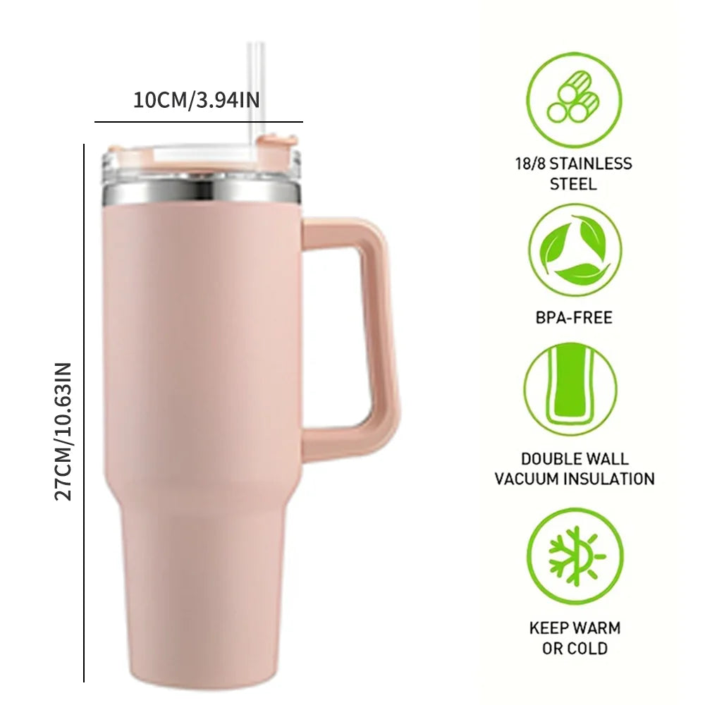 40oz Tumbler Vacuum Insulated Thermos Custom Travel Cup Stainless Steel Water Bottle Coffee Mugs With Handle Outdoor Drinkware