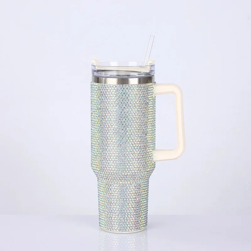 40oz Rhinestone Tumbler Women Shiny Diamond Stainless Steel Straw Cup Travel Car Thermoses Coffee Mug Water Bottle Drinkware