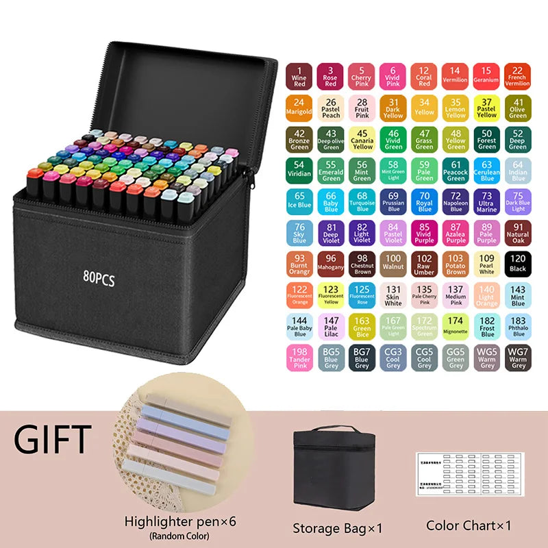 24/36/48/60/80/120/168/262 Colors Dual Tip Permanent Art Sketch Markers for Illustration