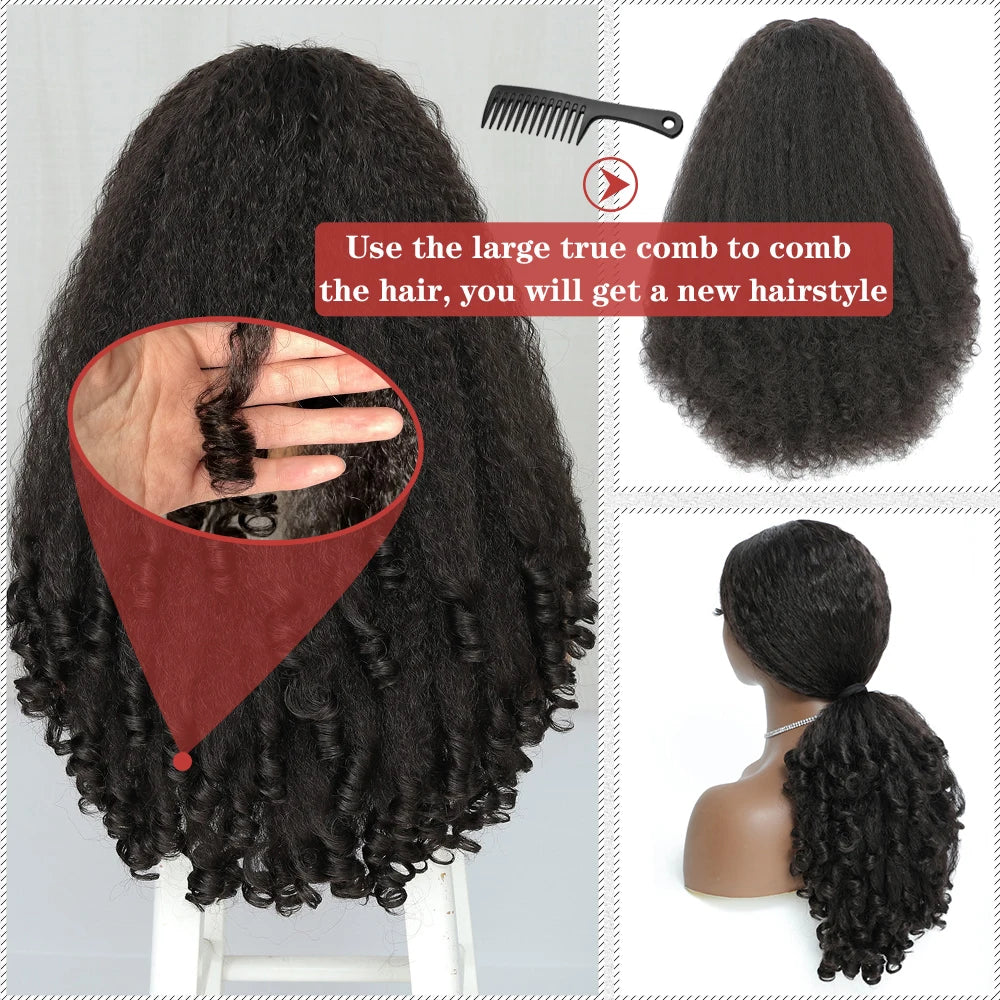 X-TRESS Afro Curly V Part Wig with Bouncy Curls Synthetic Kinky Straight Glueless Hair for Women No Leave out Clip in Half Wig