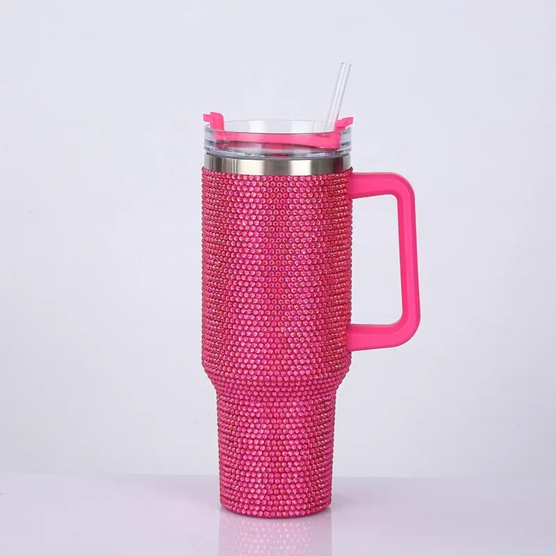 40oz Rhinestone Tumbler Women Shiny Diamond Stainless Steel Straw Cup Travel Car Thermoses Coffee Mug Water Bottle Drinkware