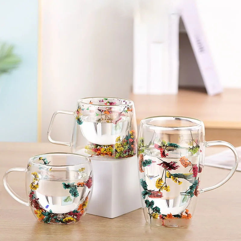 YWDL 180/250/350/400ml Double Wall Glass Cup Tea Cups Coffee Mugs With Handle Party Milk Juice Drinkware Festival Gift