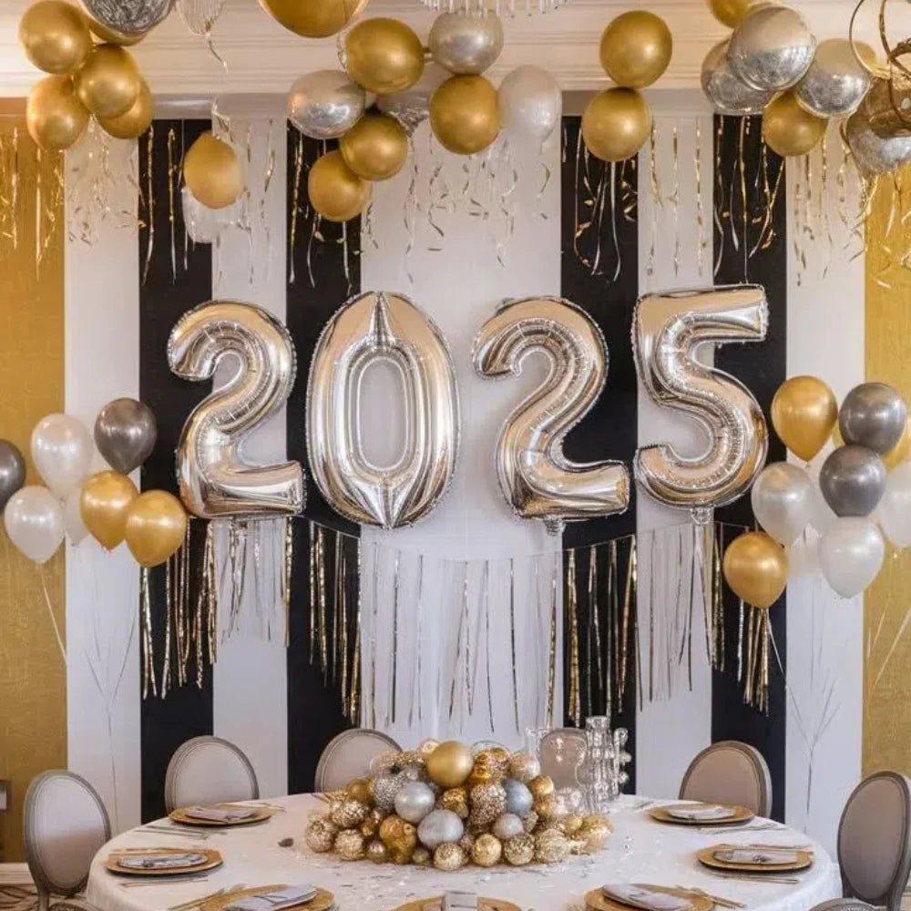 4PCS Happy New Year 2025 Foil Number Balloons Number Balloon Suitable for Birthday Graduation New Year Decoration 2025