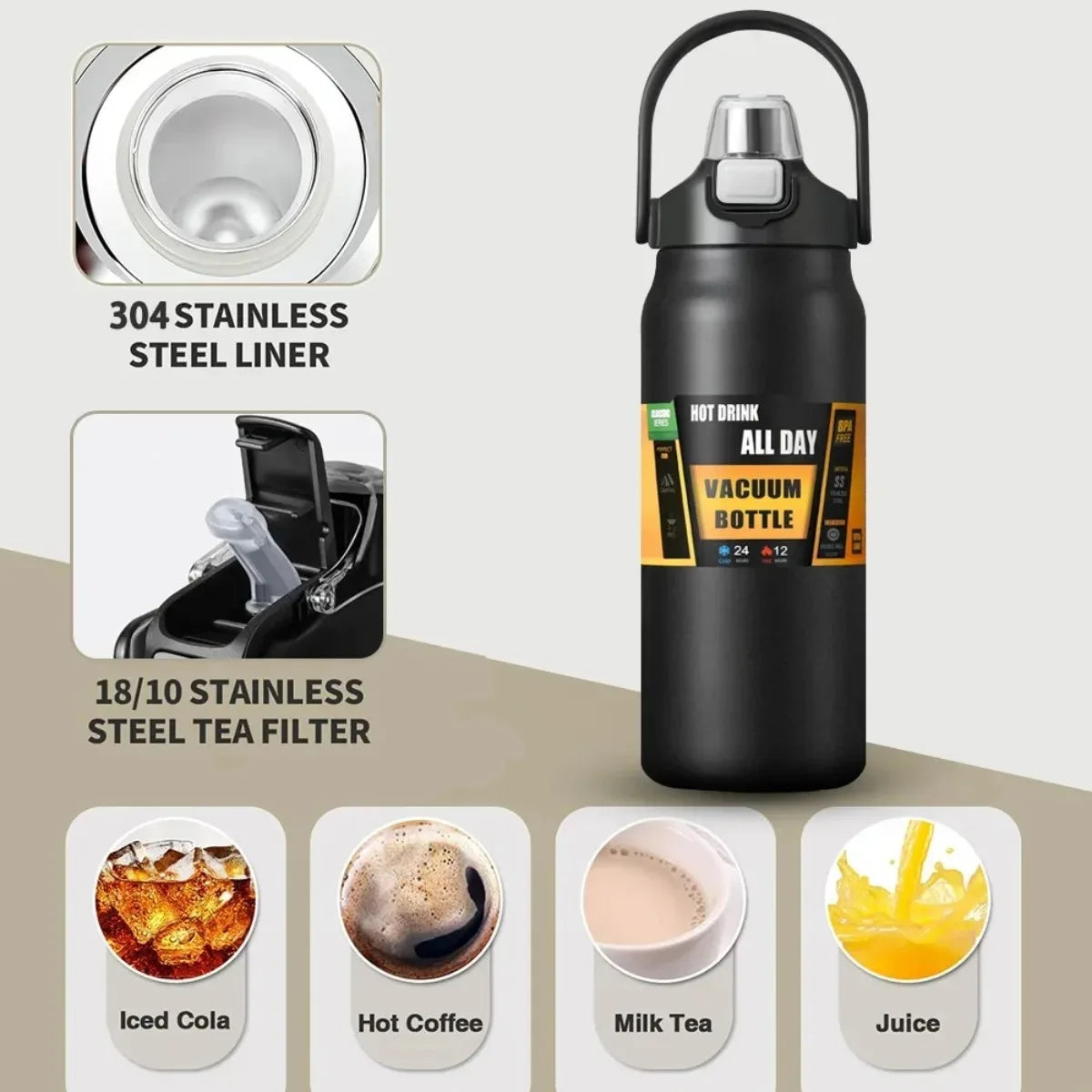 Stainless Steel Thermal Cup Tumbler Thermo Bottle Drinkware Smeg Termos Vacuum Flasks Thermoses Water Thermos Kitchen Dining