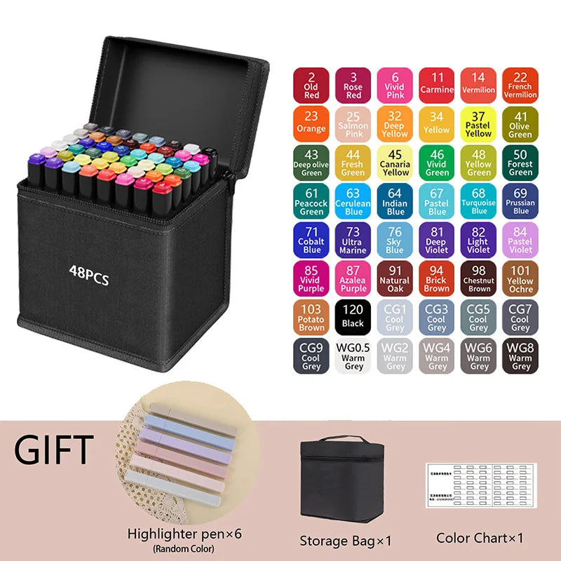 24/36/48/60/80/120/168/262 Colors Dual Tip Permanent Art Sketch Markers for Illustration