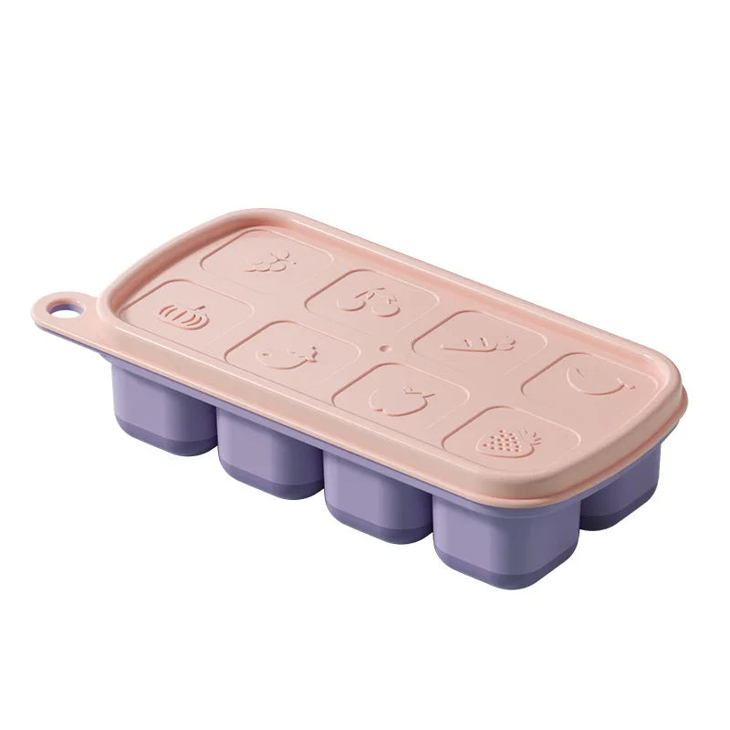 1Pc Silicone Ice Compartment Mold With Lid Ice Box Household Food Grade Complementary Food Box Reusable DIY Kitchen Gadgets