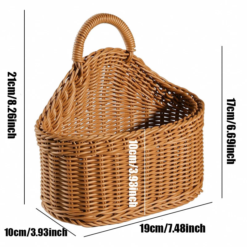 Wall Mounted Vegetable and Fruit Basket, Simulated Rattan Hanging Basket, Plastic Wall-mounted Hanging Basket, Home Decoration