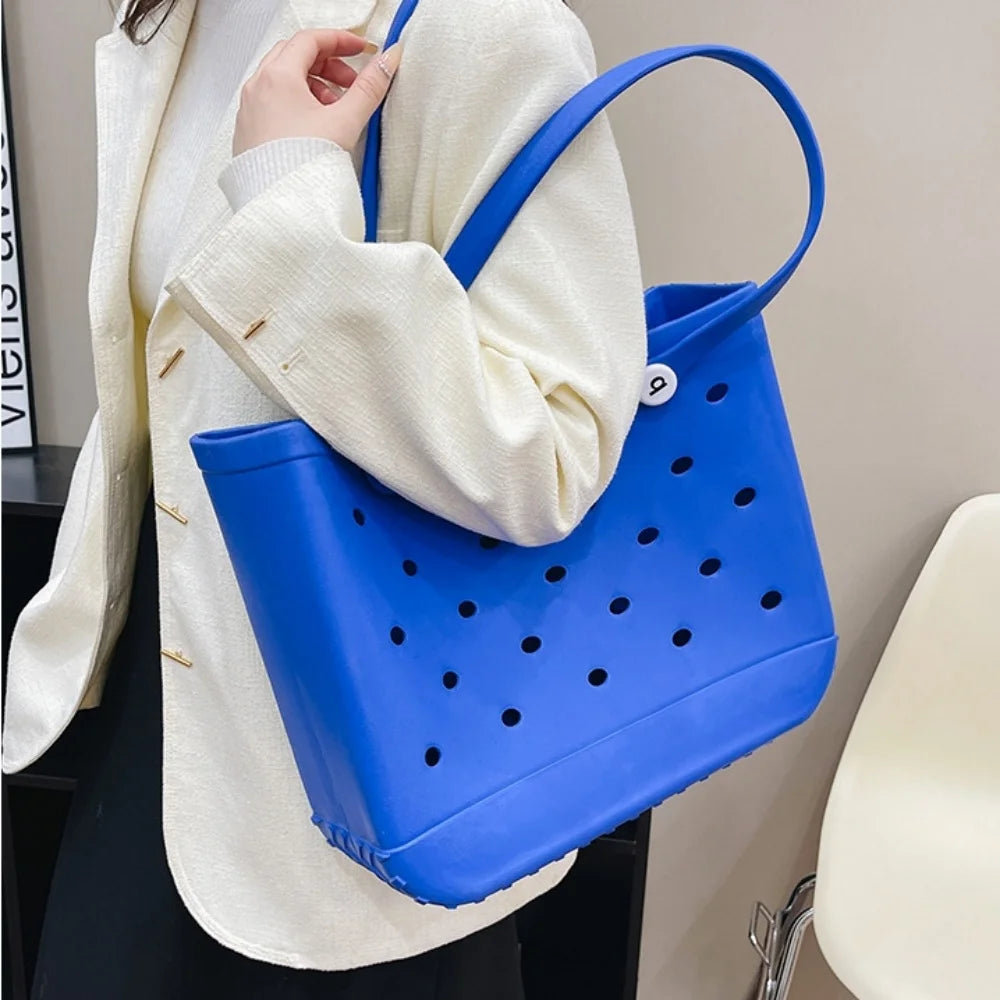 Beach Bag Waterproof And Washable Handbag EVA Beach Basket Women Picnic Tote Bag Holes Pouch Shopping Shoulder Bag