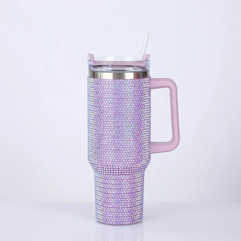 40oz Rhinestone Tumbler Women Shiny Diamond Stainless Steel Straw Cup Travel Car Thermoses Coffee Mug Water Bottle Drinkware