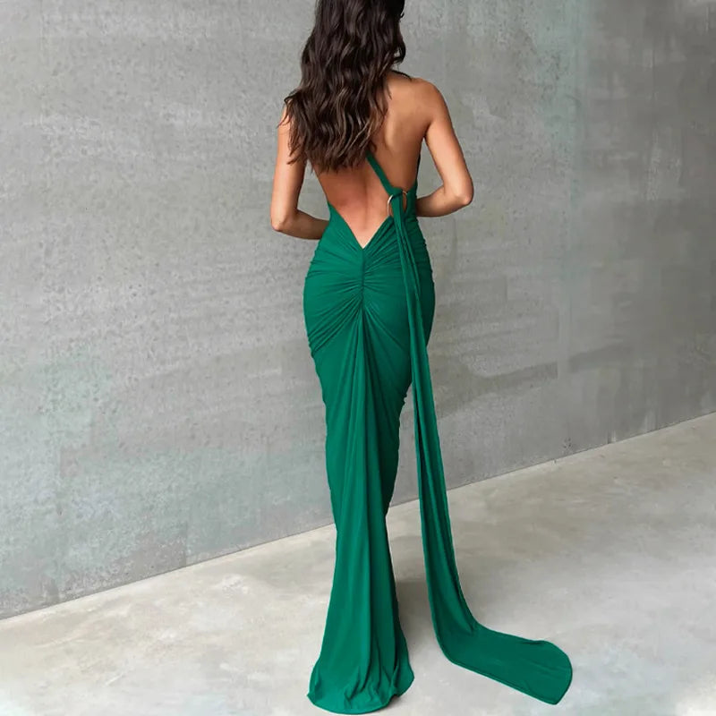 Citar One Shoulder Backless Adjustable Scarf Loop Maxi Dress